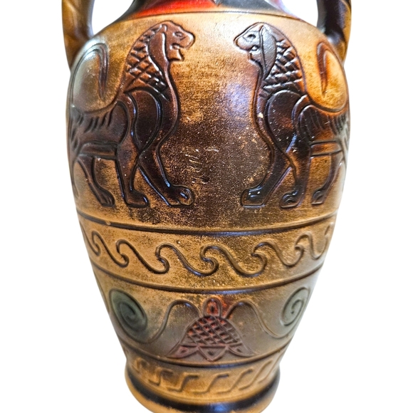 VTG Japanese Vase with Classical Motif Lions 9” Ceramic Urn 1950s-1970s Japan - Picture 7 of 14